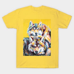 Oil wolf portrait painting in multicolored tones T-Shirt